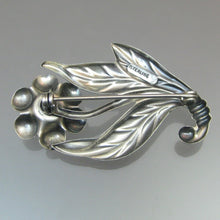 Load image into Gallery viewer, Vintage Mid Century Repousse Sterling Silver Rose Flower Brooch Lapel Pin Leaves