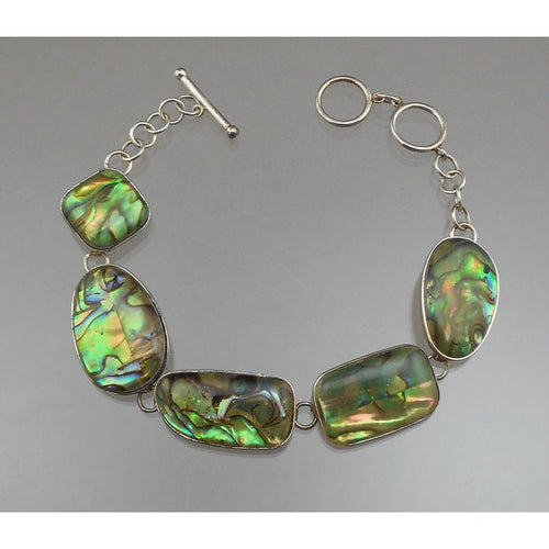 Vintage Lucas Lameth Abalone Shell and Sterling Silver Link Bracelet - Signed LUC 925