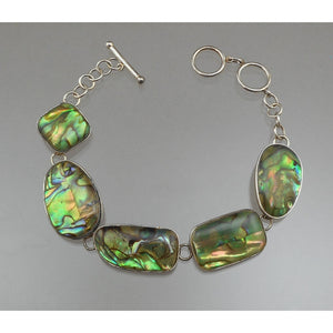 Vintage Lucas Lameth Abalone Shell and Sterling Silver Link Bracelet - Signed LUC 925