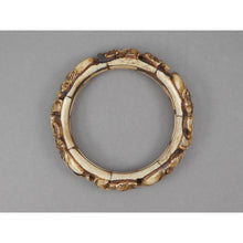 Load image into Gallery viewer, Vintage Carved Layered Cow Bone Bracelet - Elephant and Lion Figures - Handmade Bangle