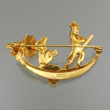 Load image into Gallery viewer, Perfect Vintage Spanish Damascene Souvenir Gondola Brooch - circa 1960 - Black, Silver, Gold Tone Pin - Spain Travel and Tourism