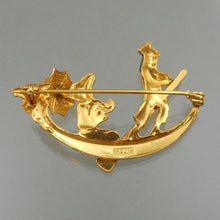 Load image into Gallery viewer, Perfect Vintage Spanish Souvenir Gondola Brooch - circa 1960 - Damascene Style Enamel Black, Silver, Gold Tone Pin - Spain Travel and Tourism
