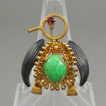 Load image into Gallery viewer, Excellent Vintage Penguin Brooch Lapel Pin - Green Glass Cabochon, Black Enamel, Gold Tone