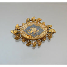 Load image into Gallery viewer, Antique Victorian or Edwardian Brooch Gold Tone Black Enamel Pin Leaf Design