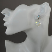Load image into Gallery viewer, Vintage 1950s Signed Laguna Clip On / Screw Back Dangle Earrings - Iridescent Aurora Borealis Clear Glass Crystal Beads, Silver Tone
