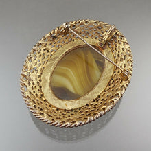 Load image into Gallery viewer, Vintage 60s Victorian Revival Brooch Pendant Glass Faux Tortoiseshell Tigers Eye