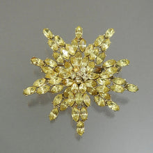 Load image into Gallery viewer, Large Vintage 1960s Star Brooch Pin - Yellow Rhinestones, Gold Tone Setting - Retro Costume Jewelry