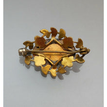 Load image into Gallery viewer, Antique Victorian or Edwardian Brooch Gold Tone Black Enamel Pin Leaf Design