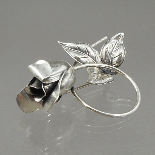 Large Vintage Beau Sterling Silver Rose Brooch - Mid Century Modern Flower Design Pin - Signed Fine Estate American Jewelry