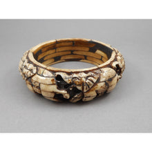 Load image into Gallery viewer, Vintage Carved Layered Cow Bone Elephant Bracelet - Large and Heavy Handmade Bangle