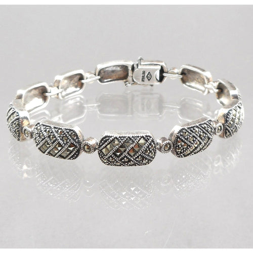 Excellent Vintage Judith Jack Victorian Revival / Art Deco Style Link Bracelet - Marcasite and Sterling Silver - Circa 1980
