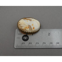 Load image into Gallery viewer, Antique or Vintage Genuine Carved Shell Cameo Brooch - Victorian Revival Style Pin - Gold Finish Filigree Setting