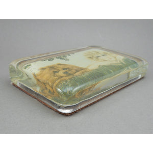 Vintage Glass Louis Icart Paperweight Art Deco Era Print - " Two Beauties ", circa 1930 - Woman with Chow Dog