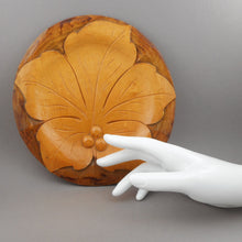 Load image into Gallery viewer, Authentic Vintage Polish Folk Art Hand Carved Wood Plate - Dated 1972 with Maker&#39;s Label Leaf Design - Made in Poland