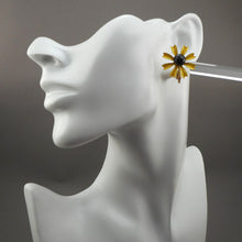 Load image into Gallery viewer, Vintage 1960s Enamel Daisy Earrings Clip On Retro Flower Design Yellow and White