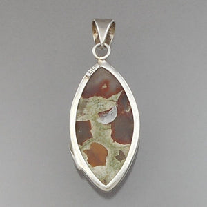 Vtg Jasper w Agate Sterling Silver Pendant Natural Gemstone Brown Green White