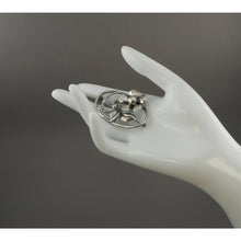 Load image into Gallery viewer, Vintage Victorian Revival Style Repousse Sterling Silver Rose Flower Brooch Oval Lapel Pin