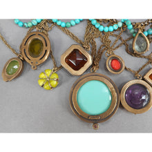 Load image into Gallery viewer, Rare Vintage Extasia Victorian Revival Bib Collar Necklace - Pressed German Glass Intaglio and Cameo Stones - Charms, Bronze Chains and Turquoise Beads - Adjustable