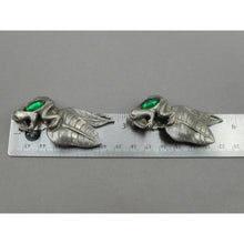 Load image into Gallery viewer, Pair of Vintage c 1940s / 1950s Frog Dress or Shoe Clips - Signed Kent Jewelry NYC - Silver Tone with Green Glass Stones