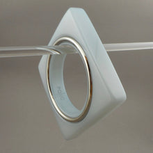 Load image into Gallery viewer, Vintage 1980s Signed PONO by Joan Goodman Designer Square Bangle Bracelet - Blue Gray Lucite Acrylic Resin, Silver Tone Band