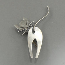 Load image into Gallery viewer, Vintage Silver Mid Century Modern Cat Pin Brooch - Made in W Germany - Figural Animal Jewelry