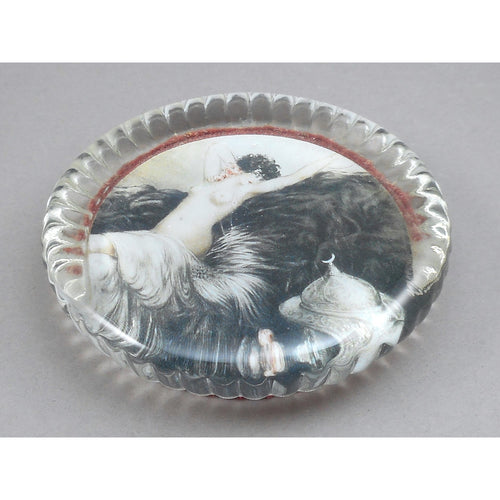 Vintage Glass Louis Icart Paperweight Art Deco Era Print - 