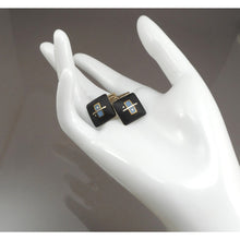 Load image into Gallery viewer, Vintage Handmade Eileen Sutton Cufflinks - US Artisan Studio Jewelry - Post Modern Style - 14K Gold Filled Sterling Silver, Black and Blue Resin