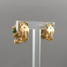 Load image into Gallery viewer, Vintage 1950s Kramer Clip On Earrings - Genuine Pearls, Jade, Gold Tone - Signed Designer Estate Costume Jewelry