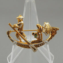 Load image into Gallery viewer, Perfect Vintage Spanish Damascene Souvenir Gondola Brooch - circa 1960 - Black, Silver, Gold Tone Pin - Spain Travel and Tourism