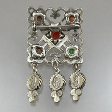 Load image into Gallery viewer, Vintage Scottish Celtic Miracle Style Talisman Brooch Lapel Pin - Silver Tone with Faux Gemstone Cabochons - Made in England
