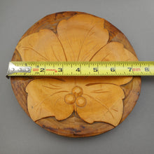 Load image into Gallery viewer, Authentic Vintage Polish Folk Art Hand Carved Wood Plate - Dated 1972 with Maker&#39;s Label Leaf Design - Made in Poland