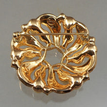 Load image into Gallery viewer, Excellent Vintage 1954 Signed Crown Trifari Brooch Pin - Trade Winds Jewelry Collection by Alfred Philippe - &quot;Trifanium&quot; Gold Tone, Rhinestones, Faux Pearls