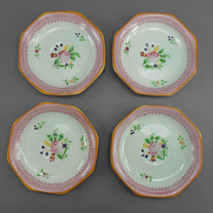 3 Vintage Adams Calyx Ware Lowesoft Pattern Demitasse Cups and Saucer Sets + 1 Replacement Saucer - Circa 1930 English Ironstone - Pale Blue Green with Pink Flowers - Made in England