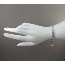 Load image into Gallery viewer, Vintage Sterling Silver Filigree Link Bracelet with Emerald Cut Blue Topaz Stones