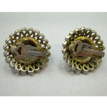 Load image into Gallery viewer, Vintage 1950s HAR Hargo Clip On Earrings - Faux Turquoise and Garnet Stones - Gold Tone, Green Glass Cabochons, Red Rhinestones - Signed Designer Estate Costume Jewelry