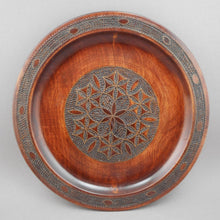 Load image into Gallery viewer, 2 Vintage Polish Folk Art Hand Carved Wood Plates with Inlaid Brass Metal - Flower Designs - Made in Poland