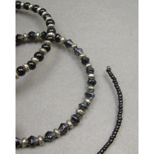 Load image into Gallery viewer, Vintage Adjustable Glass Beaded Wrap Around Cuff Bracelet - Black, Silver Tone - Round, Oval, Seed Beads on a Wire Coil