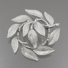 Load image into Gallery viewer, Vintage 1960s Lisner Wreath of Leaves Brooch - Matte Silver Tone - Signed Designer Pin - Estate Collection Jewelry