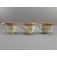 Load image into Gallery viewer, 3 Vintage Adams Calyx Ware Lowesoft Pattern Demitasse Cups and Saucer Sets + 1 Replacement Saucer - Circa 1930 English Ironstone - Pale Blue Green with Pink Flowers - Made in England