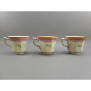 3 Vintage Adams Calyx Ware Lowesoft Pattern Demitasse Cups and Saucer Sets + 1 Replacement Saucer - Circa 1930 English Ironstone - Pale Blue Green with Pink Flowers - Made in England
