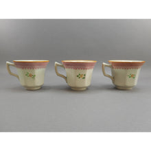 Load image into Gallery viewer, 3 Vintage Adams Calyx Ware Lowesoft Pattern Demitasse Cups and Saucer Sets + 1 Replacement Saucer - Circa 1930 English Ironstone - Pale Blue Green with Pink Flowers - Made in England
