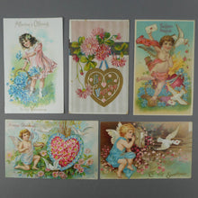 Load image into Gallery viewer, Lot of 5 Antique Vintage Original Embossed Post Cards - Valentine Greetings - circa 1910 - Used and Unused - One Tuck