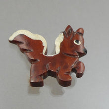 Load image into Gallery viewer, Vintage Handmade Skunk Brooch Lapel Pin - Hand Carved and Painted Wood - Folk Art Jewelry