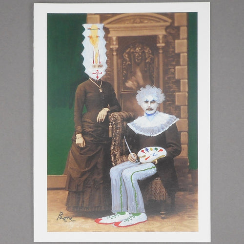Set of 5 Vintage Peter Paone Fine Art Halloween Blank Greeting Card - Artist and His Muse in Clown Costumes - Collage and Paint on Victorian Photograph