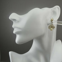 Load image into Gallery viewer, Vintage 60s Screw Back Formal Dangle Earrings Faux Pearl Rhinestone Silver Tone