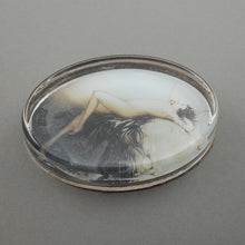 Load image into Gallery viewer, Vintage Glass Louis Icart Paperweight Art Deco Print - " Eve ", circa 1930 * - Woman with Apple - Hand Cast Glass Oval - Fine Art Collectibles - Gift for Icart Collectors