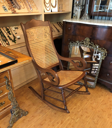 Victorian Era Antique Lincoln Style Rocker Rocker Chair Wood Caned Phila PA