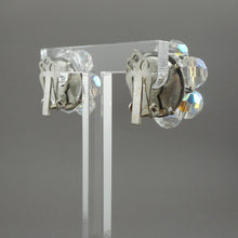 Load image into Gallery viewer, Vintage 1950s Iridescent Glass Cluster Clip On Earrings - AB Aurora Borealis Crystal Beads - Daisy Flower Design