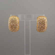 Load image into Gallery viewer, Vintage Signed Roman Crystal or Rhinestone Half Hoop Earrings - Gold Tone, Pavé Setting - Pierced / Post