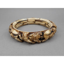 Load image into Gallery viewer, Vintage Carved Layered Cow Bone Bracelet - Elephant and Lion Figures - Handmade Bangle